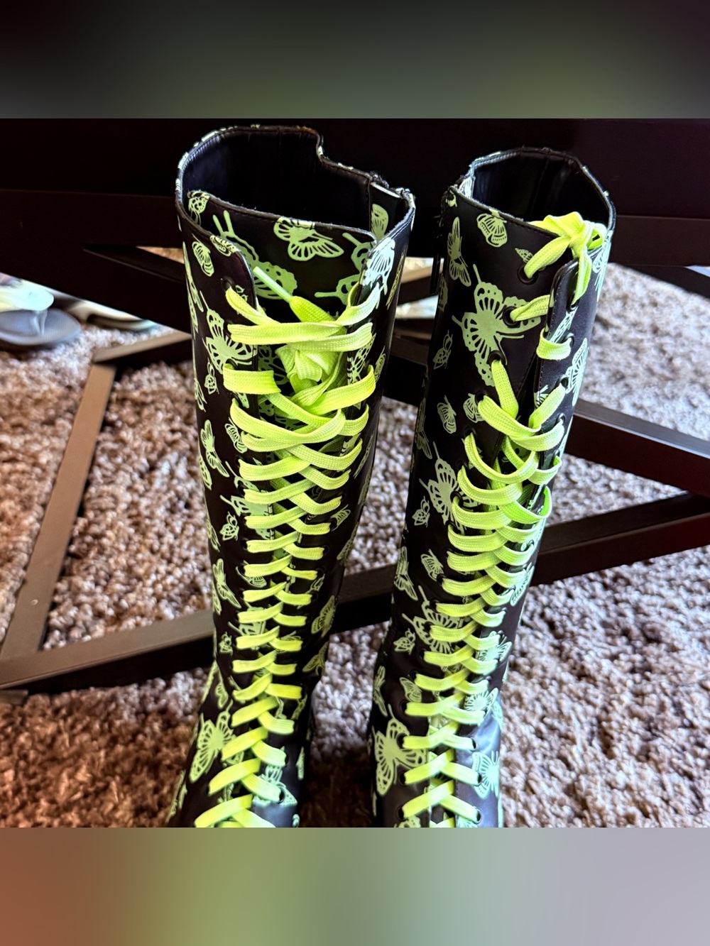 DOLLS KILL CLUB EXXX Glow In The Dark Platform Boots Butterfly Print SZ 9 - Picture 8 of 16